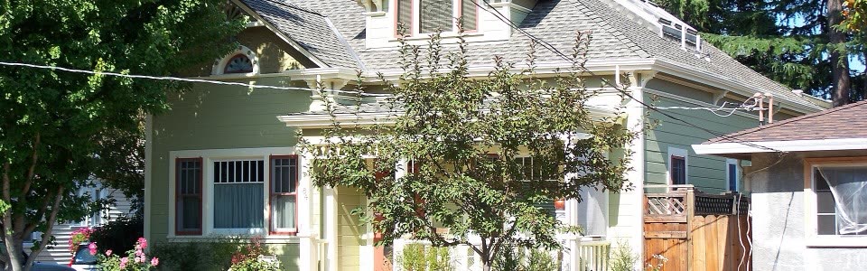 A green craftsman house with a covered porch on North Third Street in Campbell