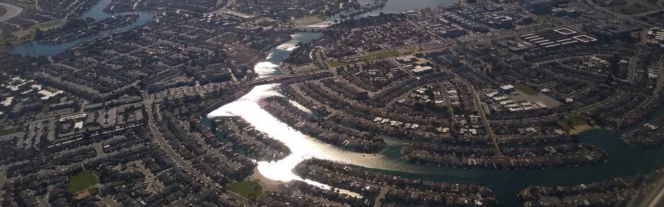 Aerial view of Foster City showing its lagoons