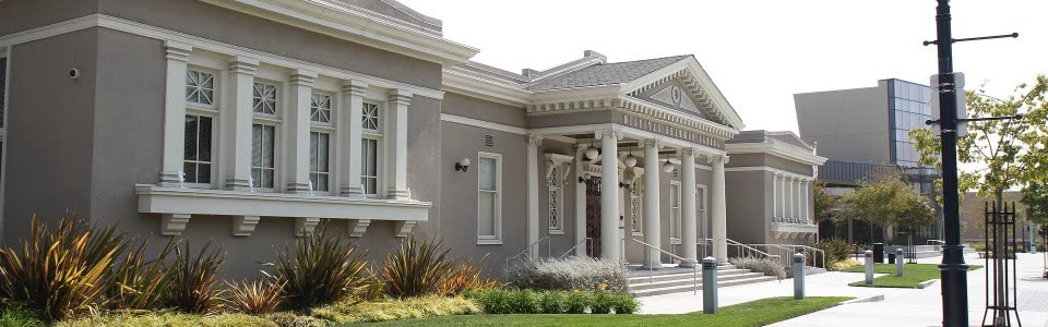 The historic Milpitas Grammar School, a neoclassical building with columns