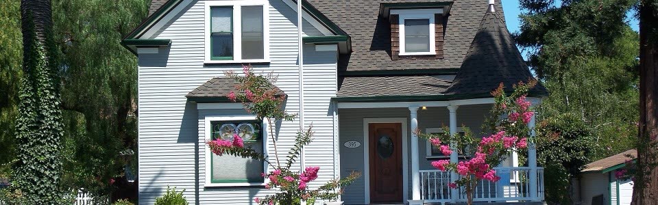 A blue Victorian house on West Main Avenue in Morgan Hill