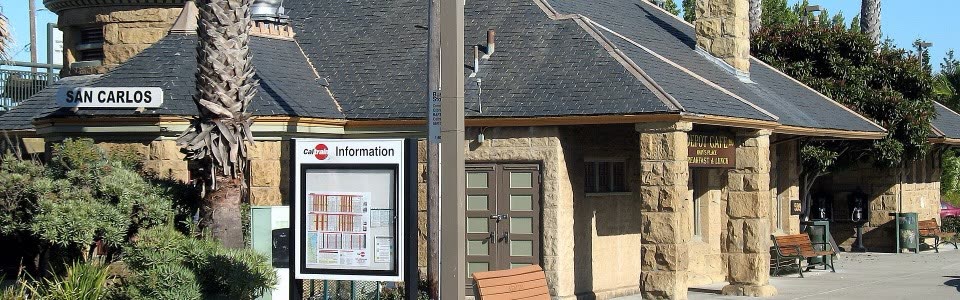 The stone Southern Pacific Depot on El Camino Real in San Carlos